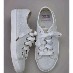 Keds Kate Spade Sneakers White Glitter Low Top Girls Size 1M Casual Glam Lace Up